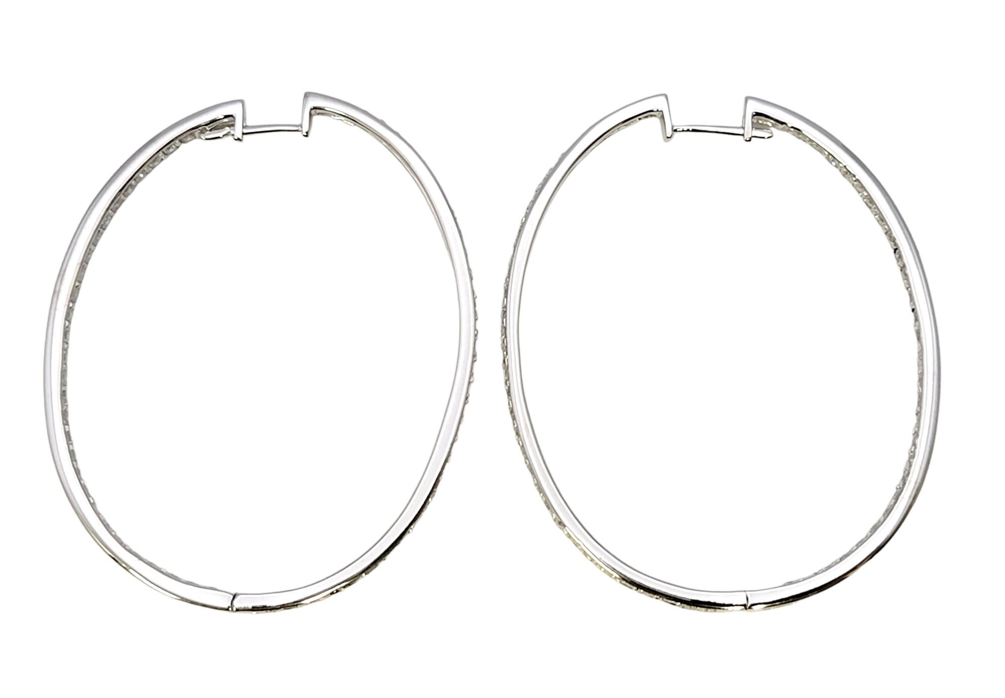 Large Inside-Outside Pave Diamond Oval Hoop Earrings in 14 Karat White Gold For Sale 2