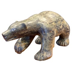 Large Inuit Hand Carved Stone Bear Sculpture by Jonasie Faber