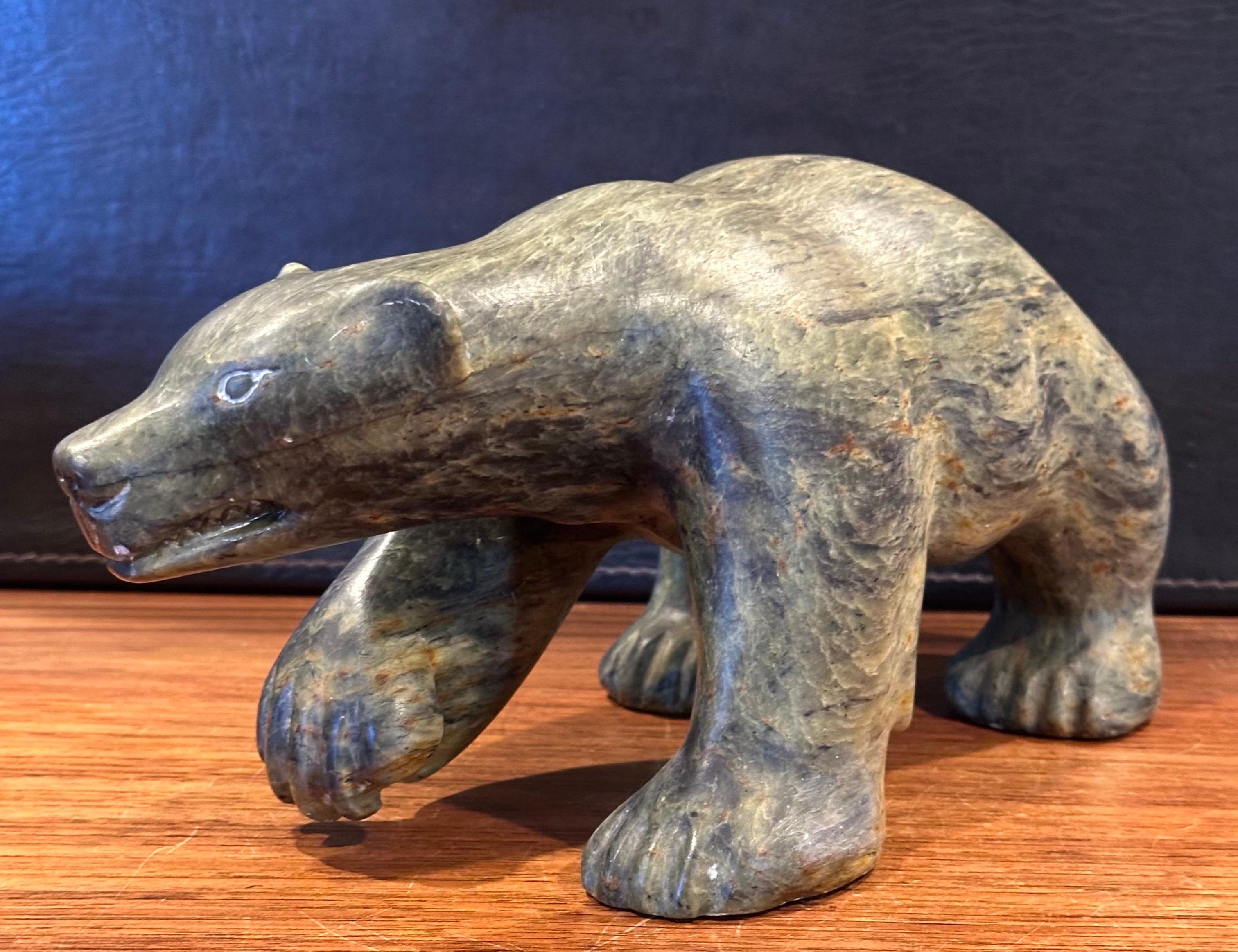 Canadian Large Inuit Hand Carved Stone Bear Sculpture by Jonasie Faber For Sale