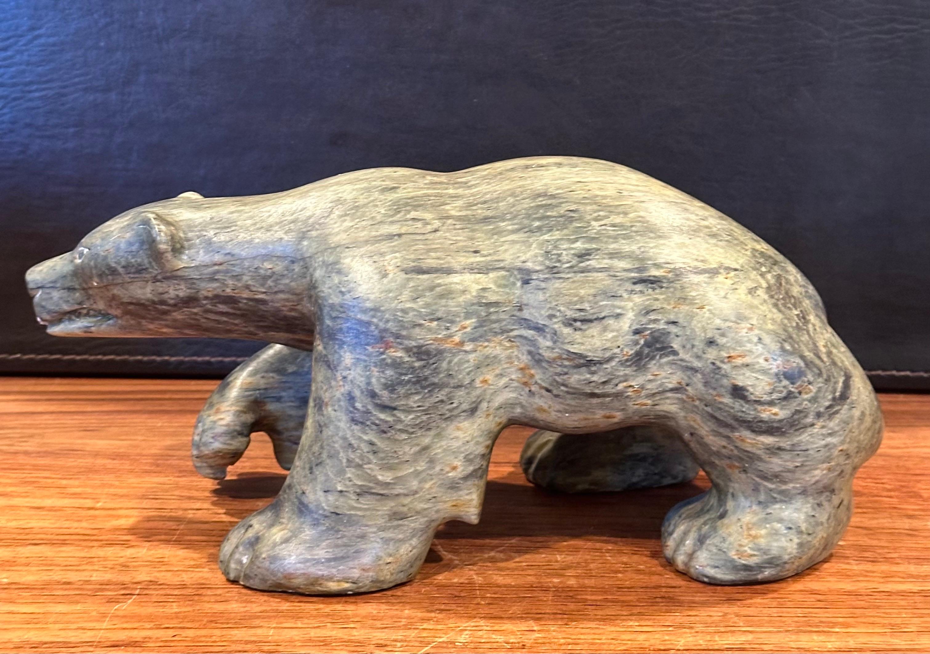 Large Inuit Hand Carved Stone Bear Sculpture by Jonasie Faber In Good Condition For Sale In San Diego, CA