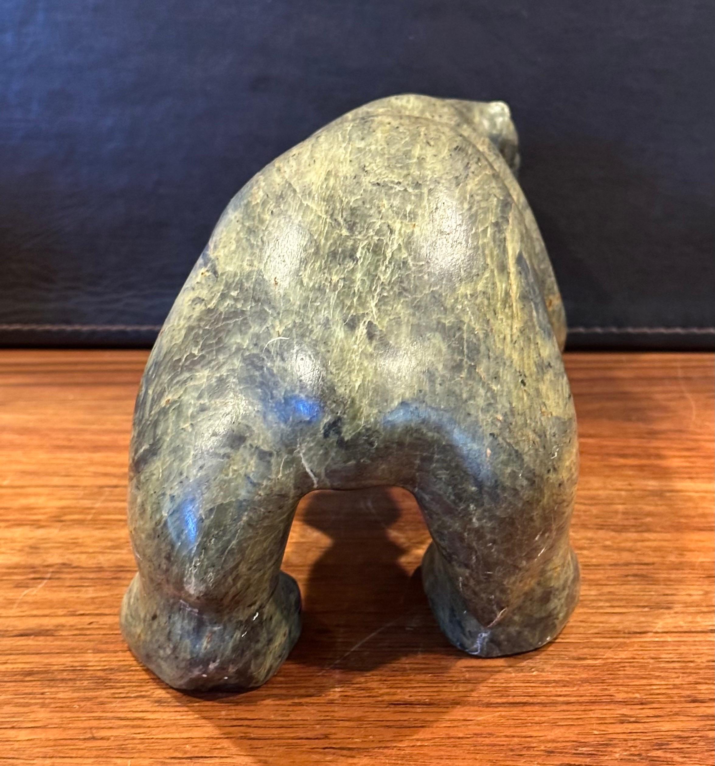 Large Inuit Hand Carved Stone Bear Sculpture by Jonasie Faber For Sale 1