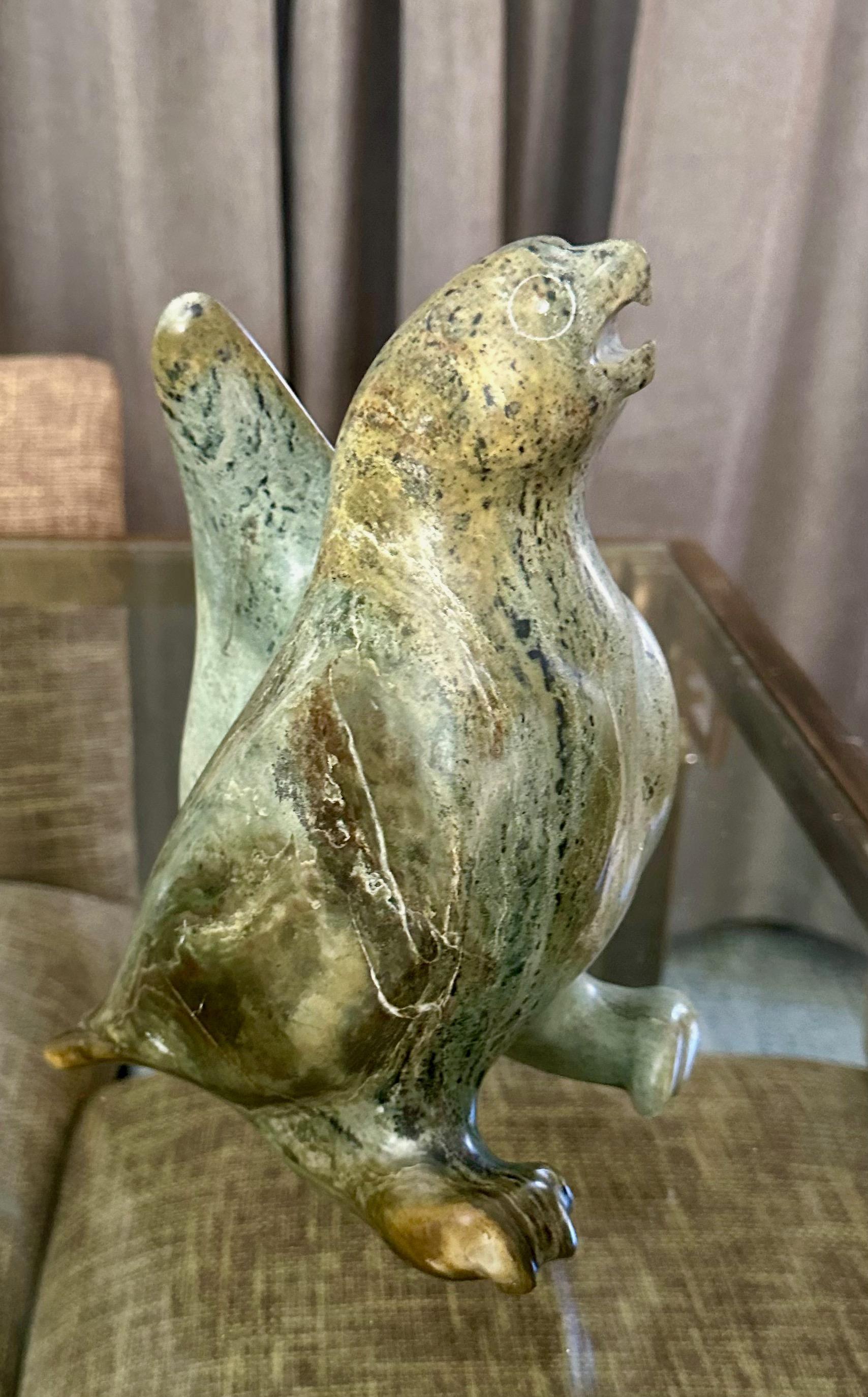 Large Inuit Native American Eskimo Stone Carved Bird Sculture For Sale 5