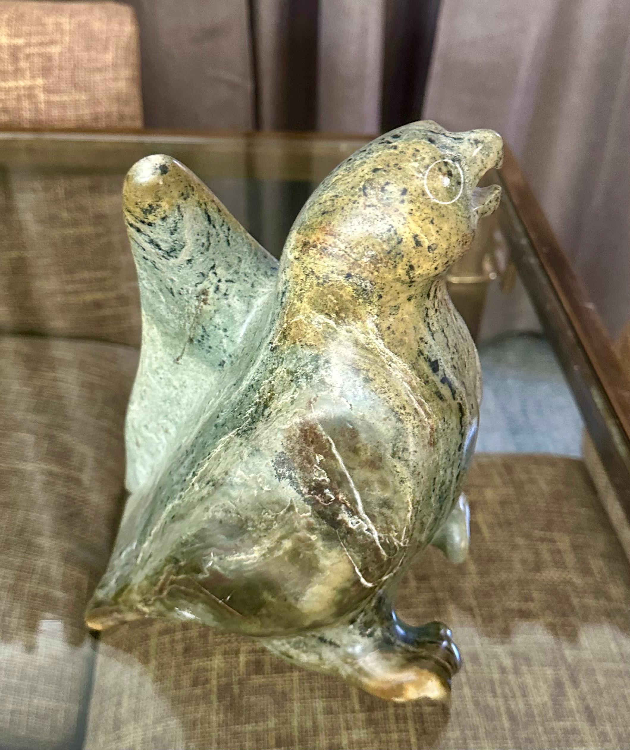Large Inuit Native American Eskimo Stone Carved Bird Sculture For Sale 14
