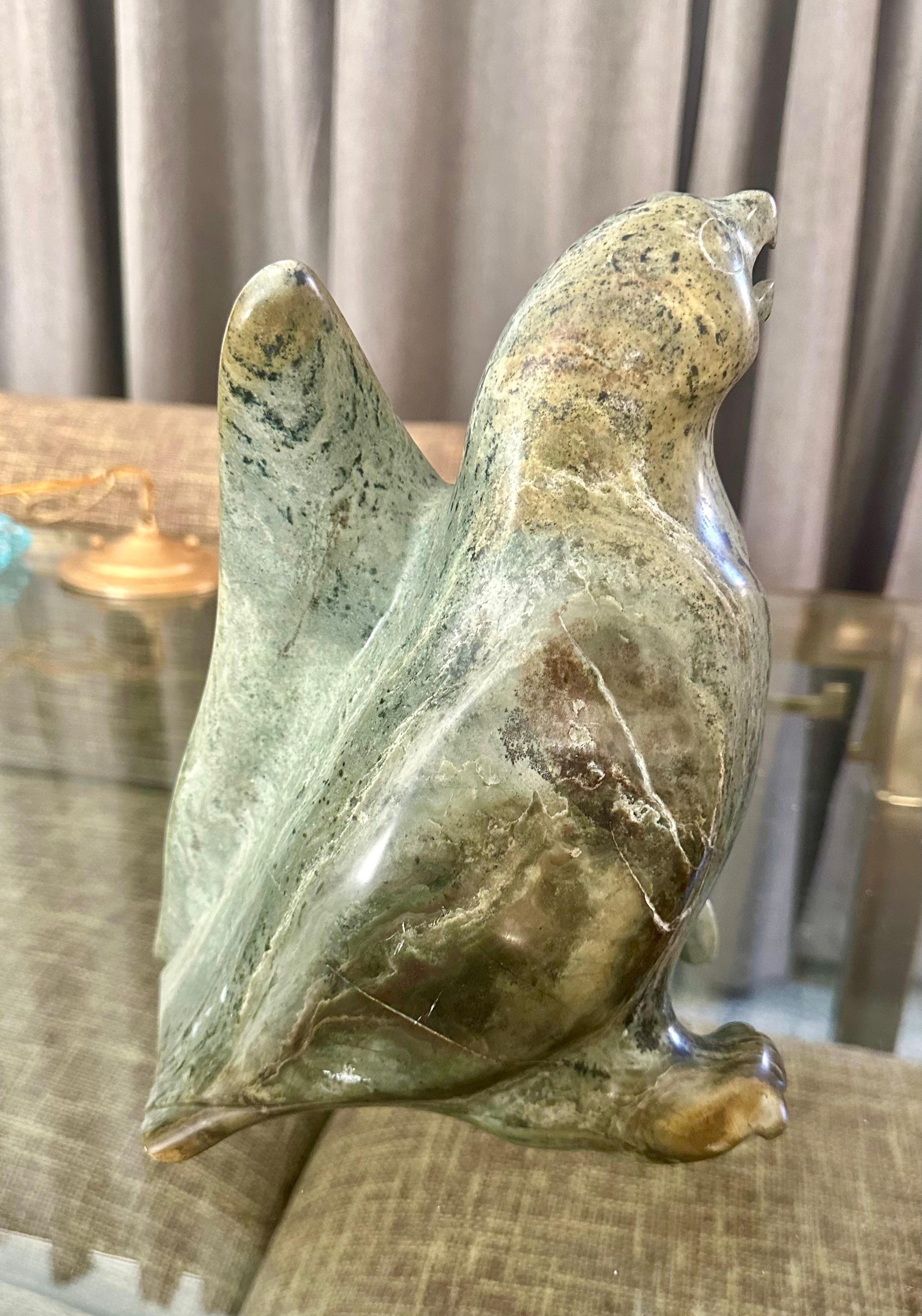 Canadian Large Inuit Native American Eskimo Stone Carved Bird Sculture For Sale