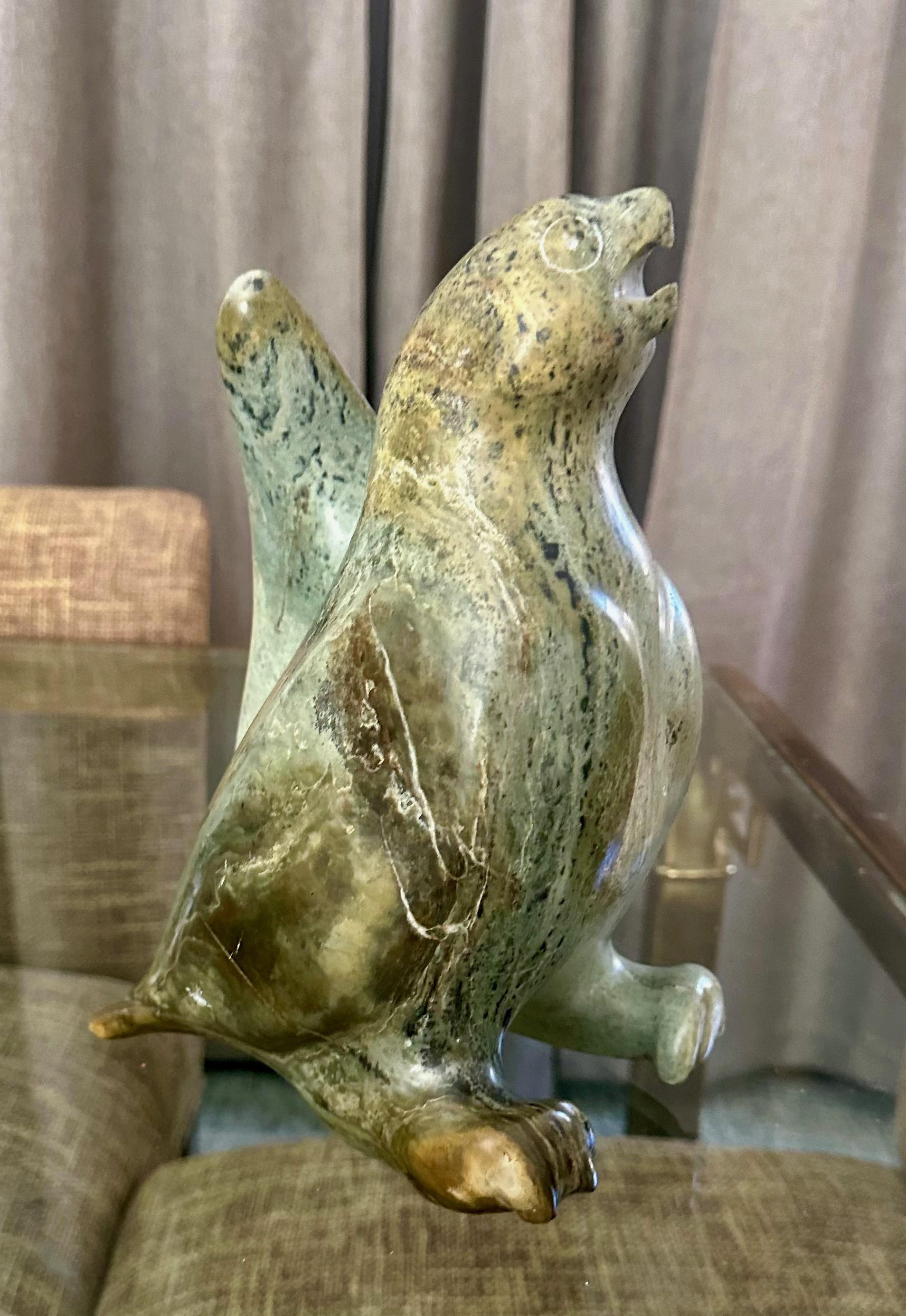 Late 20th Century Large Inuit Native American Eskimo Stone Carved Bird Sculture For Sale