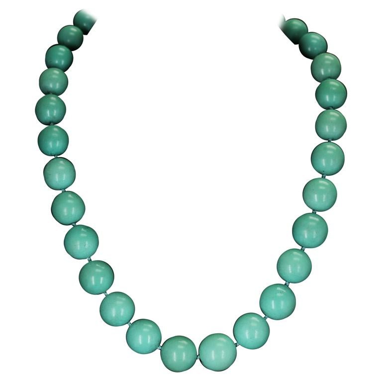 Large Iranian Turquoise Round and Smooth Beads Necklace