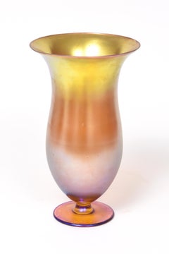 Large Iridescent Art Deco Footed Myra Art Glass Vase Attributed to WMF