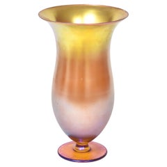 Vintage Large Iridescent Art Deco Footed Myra Art Glass Vase Attributed to WMF