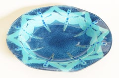 Large Iridescent Glass Dragonfly Bowl / Charger