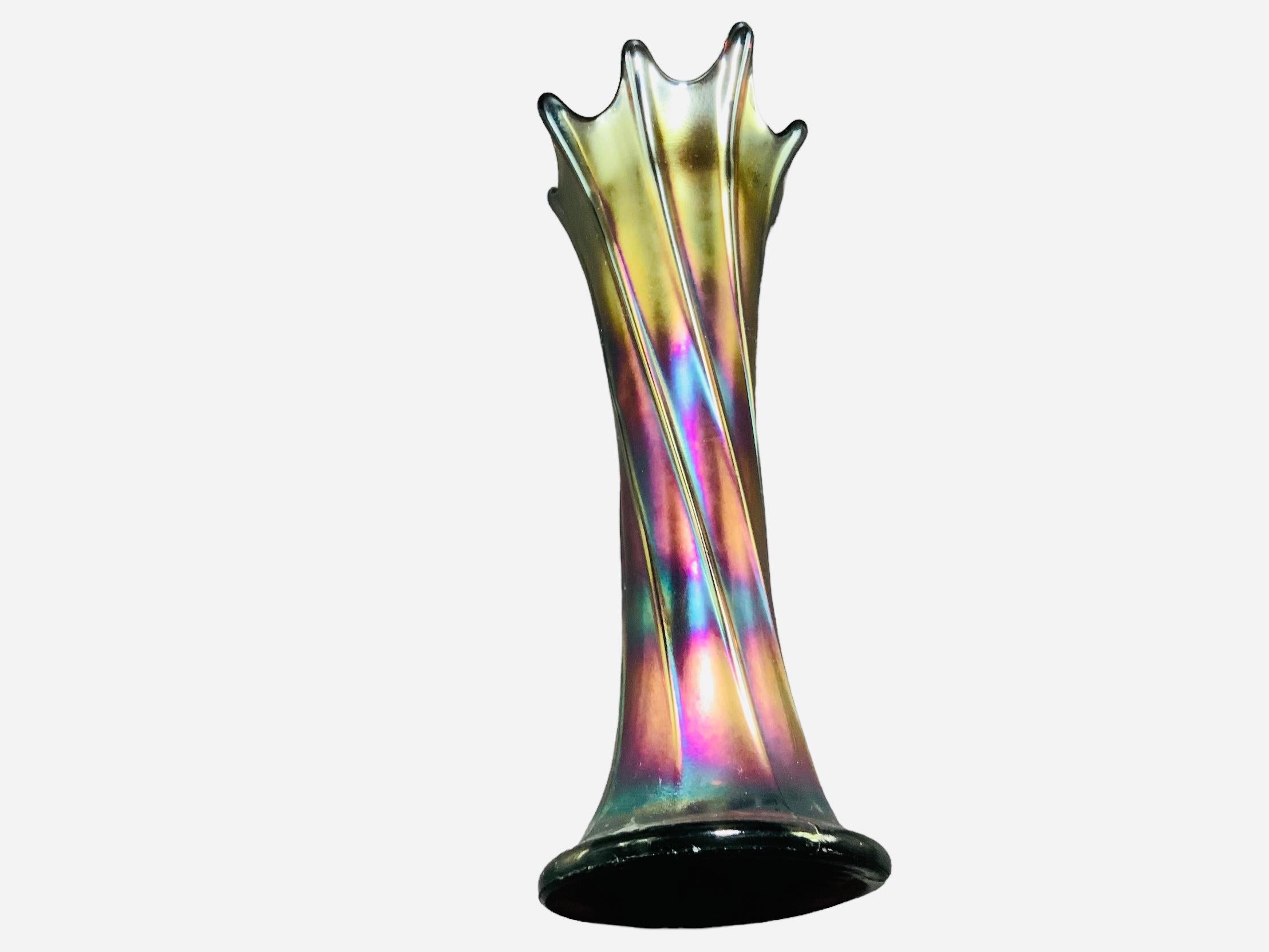 Mid-Century Modern Large Iridescent Glass Flower Vase For Sale