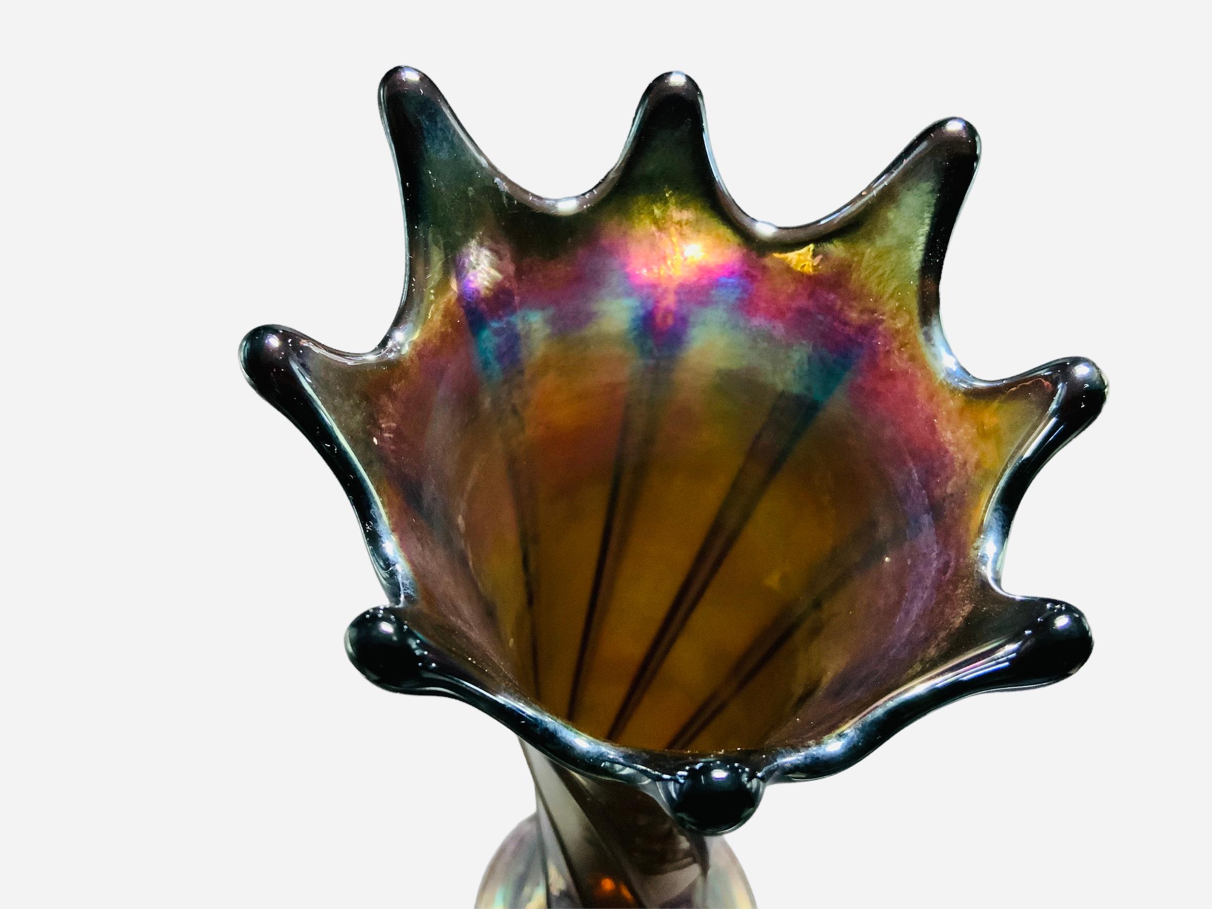 Unknown Large Iridescent Glass Flower Vase For Sale