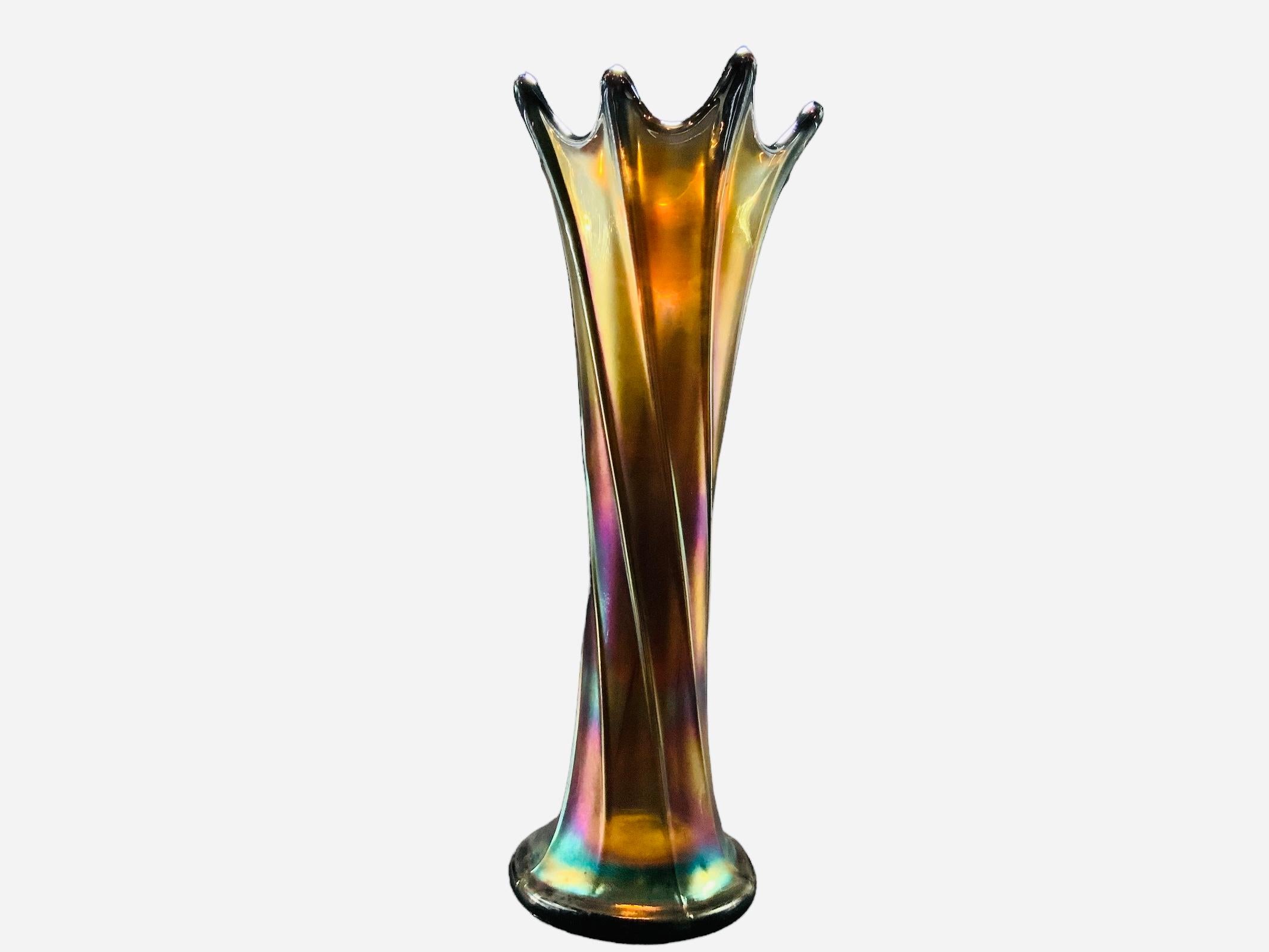 Hand-Crafted Large Iridescent Glass Flower Vase For Sale