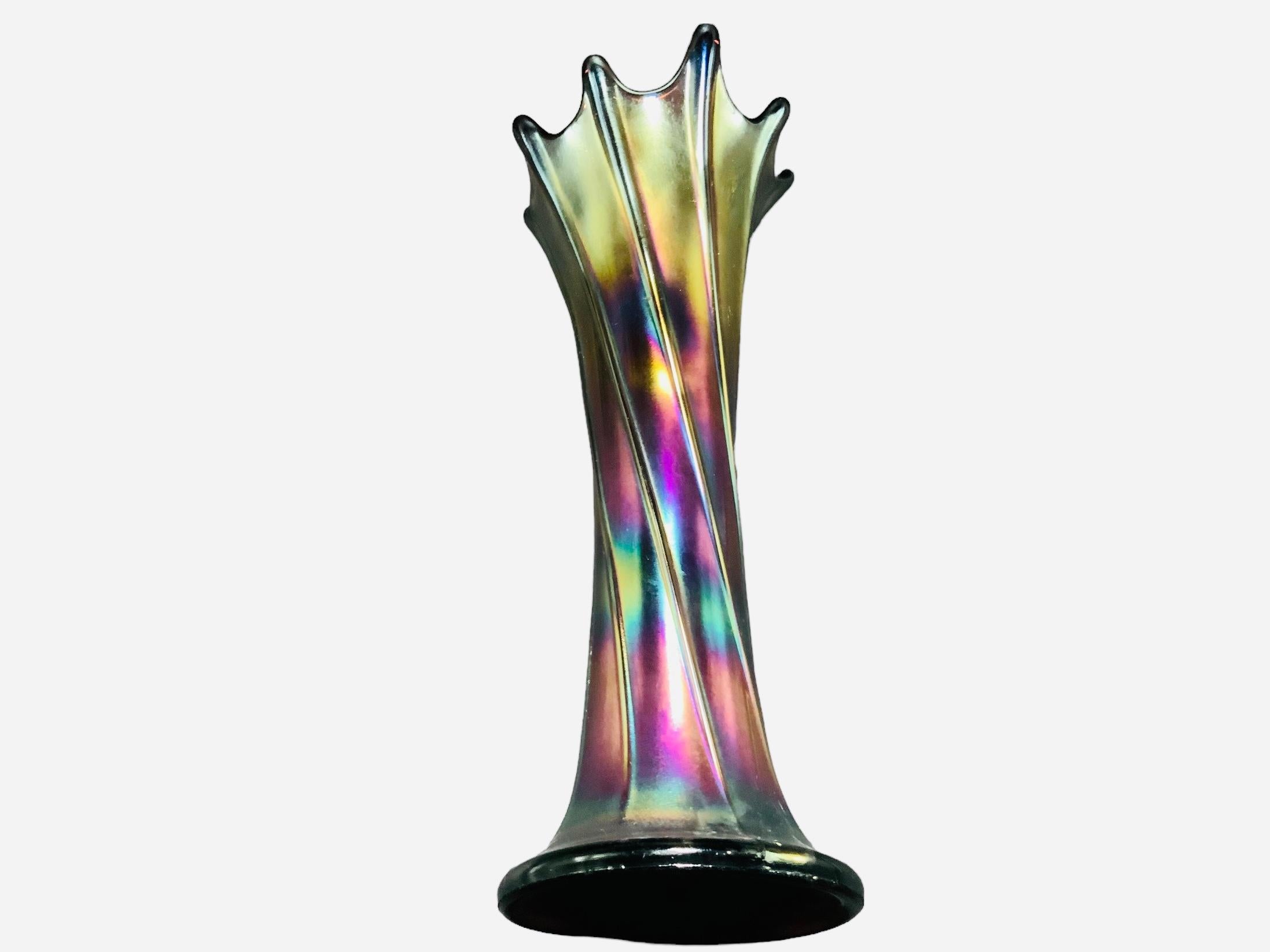 20th Century Large Iridescent Glass Flower Vase For Sale