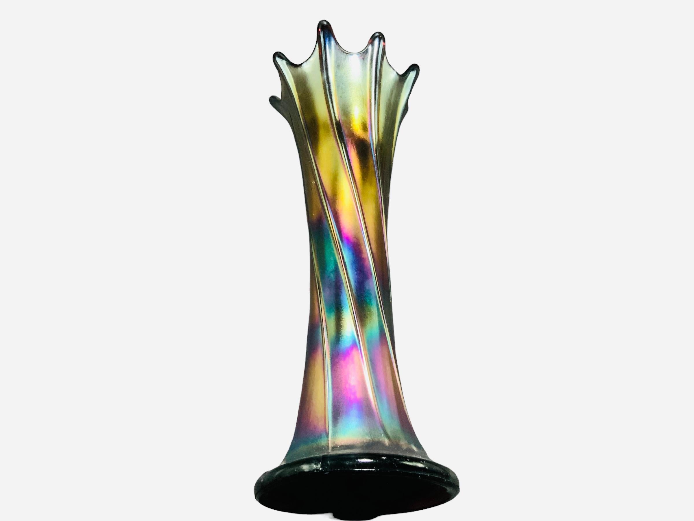 Art Glass Large Iridescent Glass Flower Vase For Sale
