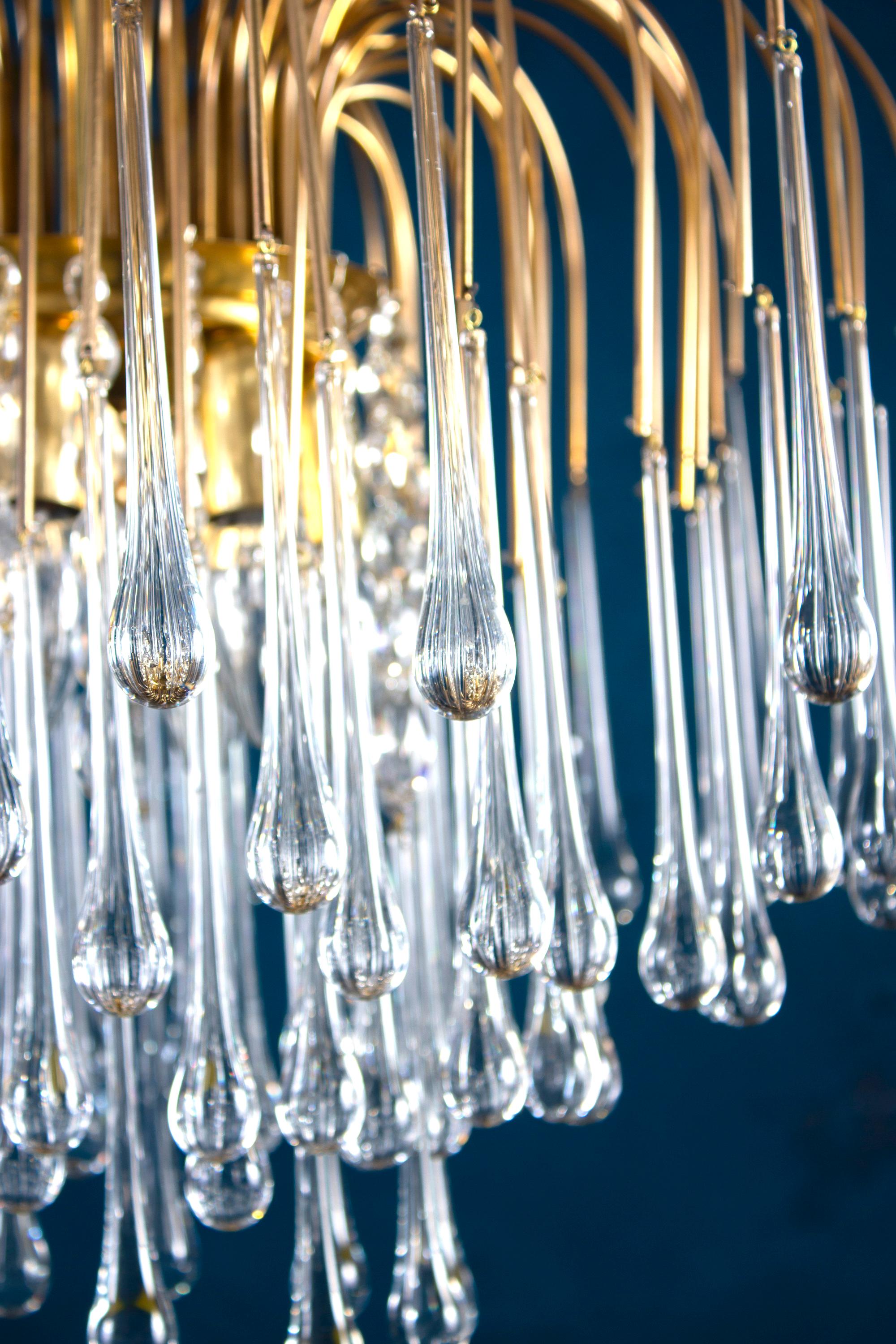 Gran Lámpara de Gotas de Cristal de Murano Iridiscente Estilo Venini Años 70 en Bueno estado para la venta en Rome, IT
