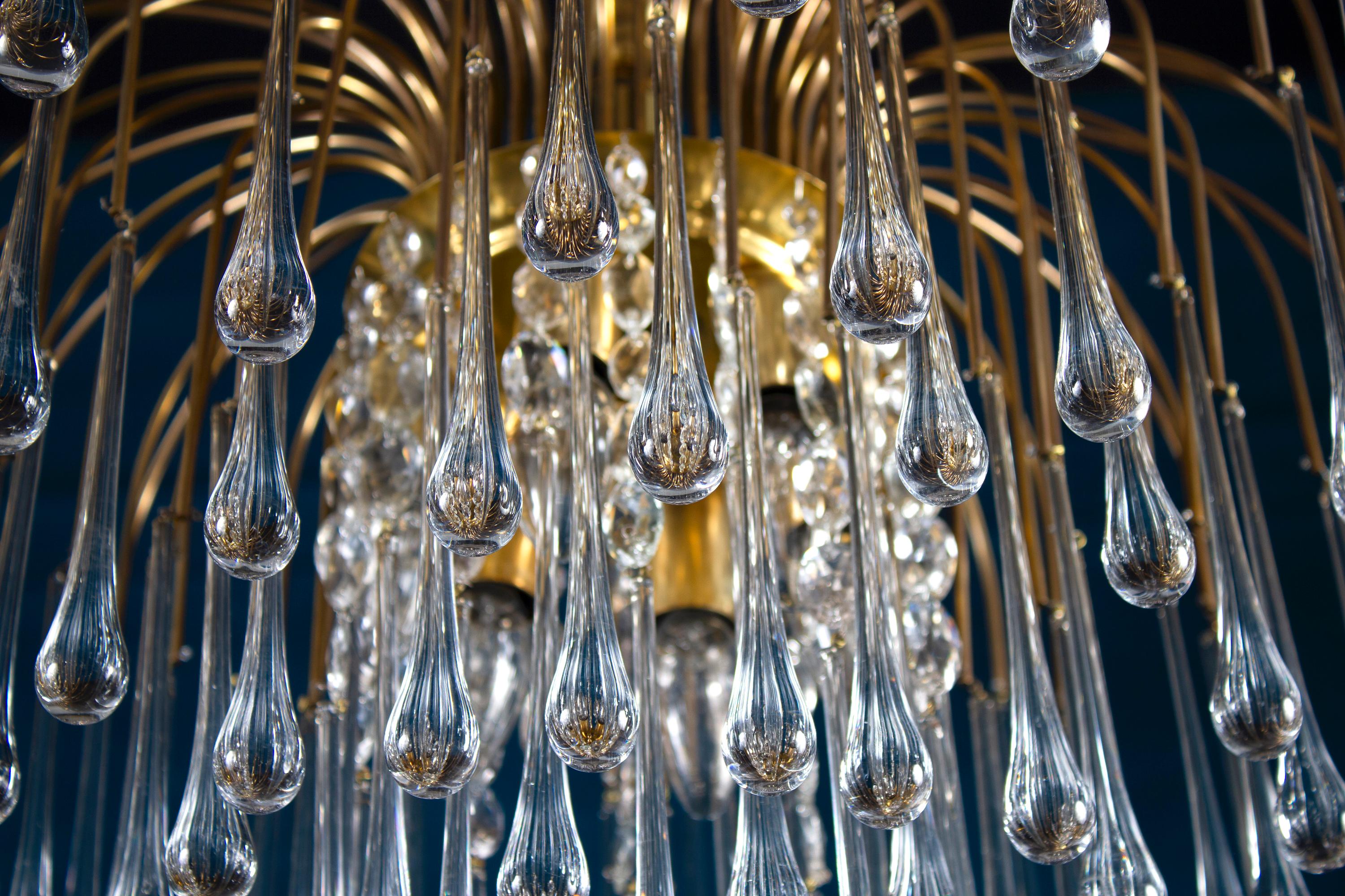 Gran Lámpara de Gotas de Cristal de Murano Iridiscente Estilo Venini Años 70 en venta 1