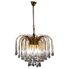 Large Iridescent Murano Glass Drops Chandelier Venini Style 1970s