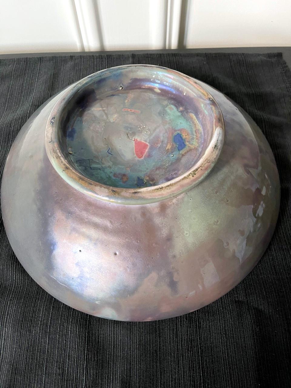 Large Iridescent Pewabic Ceramic Centerpiece Bowl For Sale 2