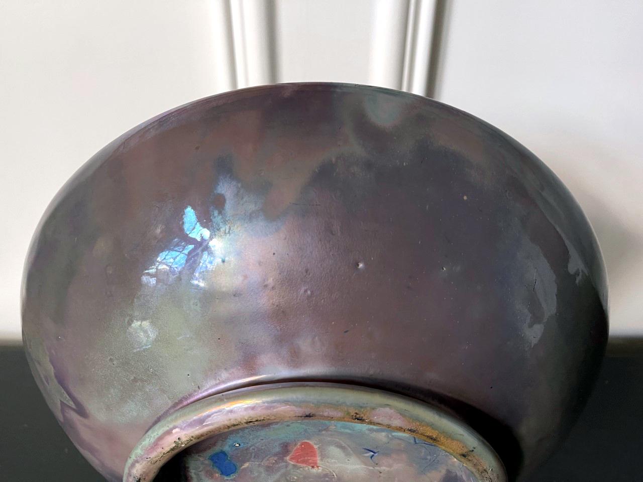 Large Iridescent Pewabic Ceramic Centerpiece Bowl For Sale 2