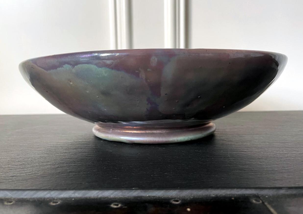 20th Century Large Iridescent Pewabic Ceramic Centerpiece Bowl For Sale