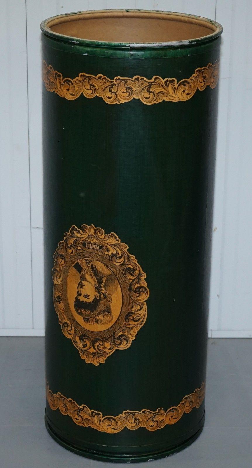Large Irish Green Pedestal Drum Stand with Picture of a Victorian Lady on 3