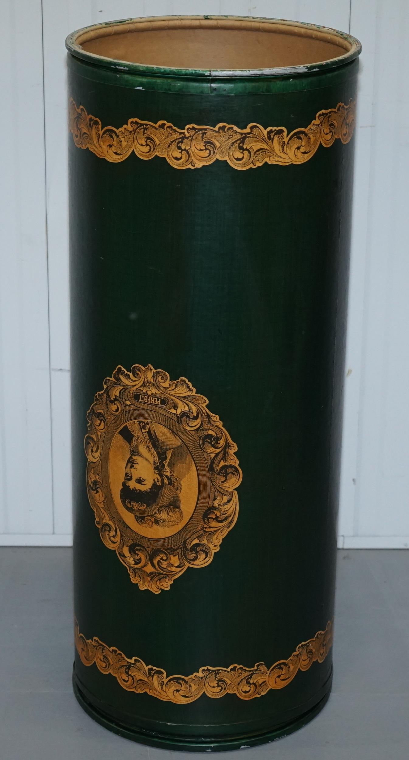 Large Irish Green Pedestal Drum Stand with Picture of a Victorian Lady on For Sale 4