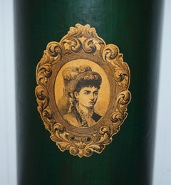Large Irish Green Pedestal Drum Stand with Picture of a Victorian Lady on