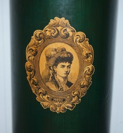 Large Irish Green Pedestal Drum Stand with Picture of a Victorian Lady on