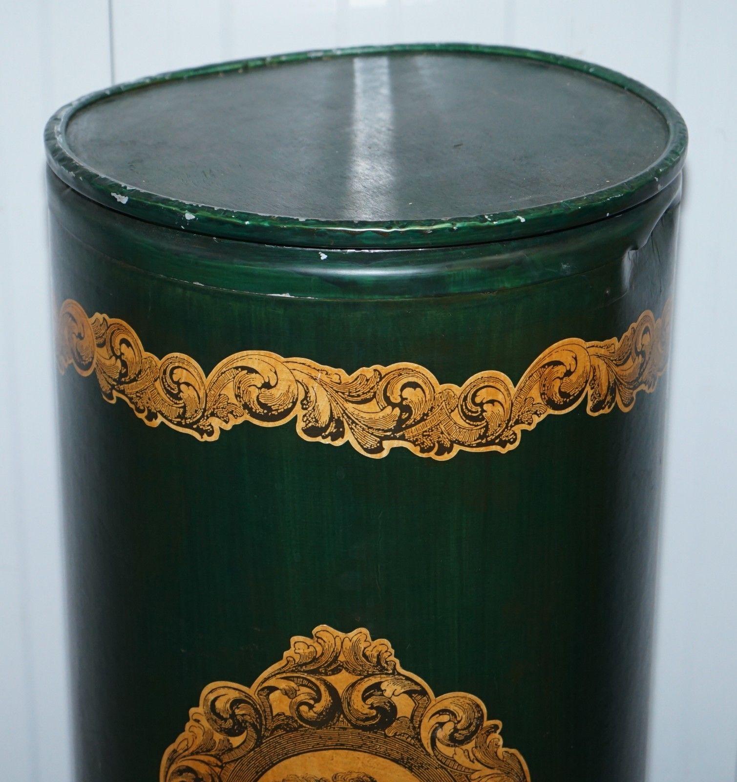 Modern Large Irish Green Pedestal Drum Stand with Picture of a Victorian Lady on