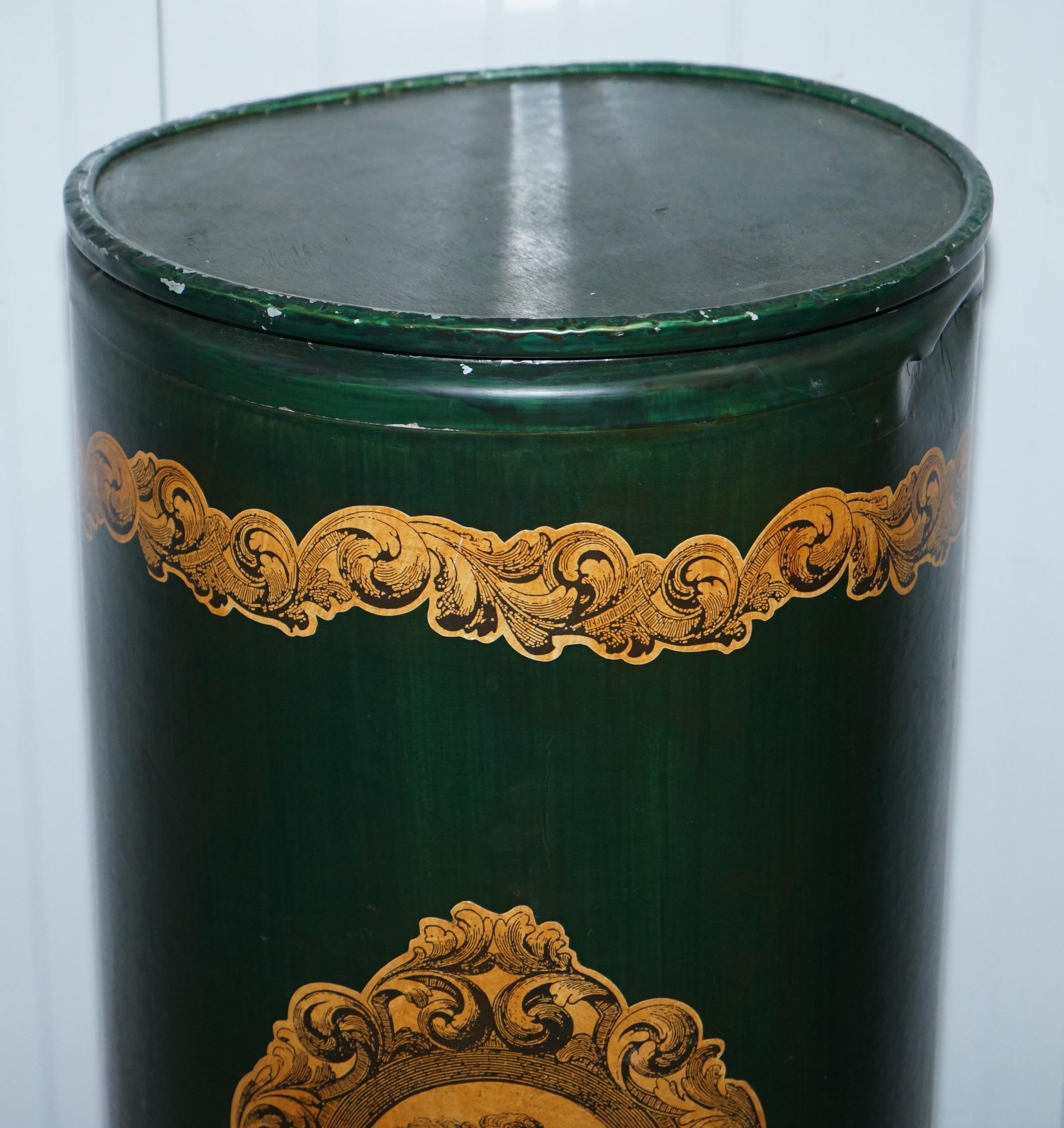 Georgian Large Irish Green Pedestal Drum Stand with Picture of a Victorian Lady on For Sale