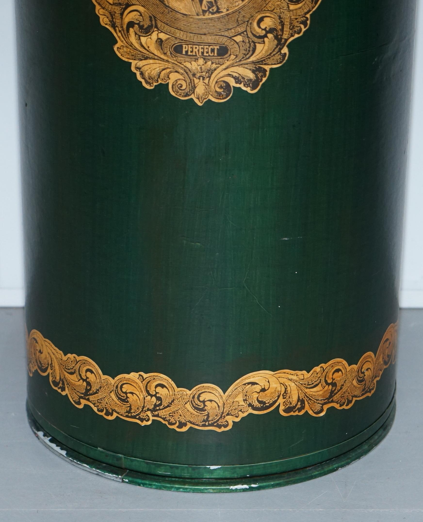 Northern Irish Large Irish Green Pedestal Drum Stand with Picture of a Victorian Lady on For Sale