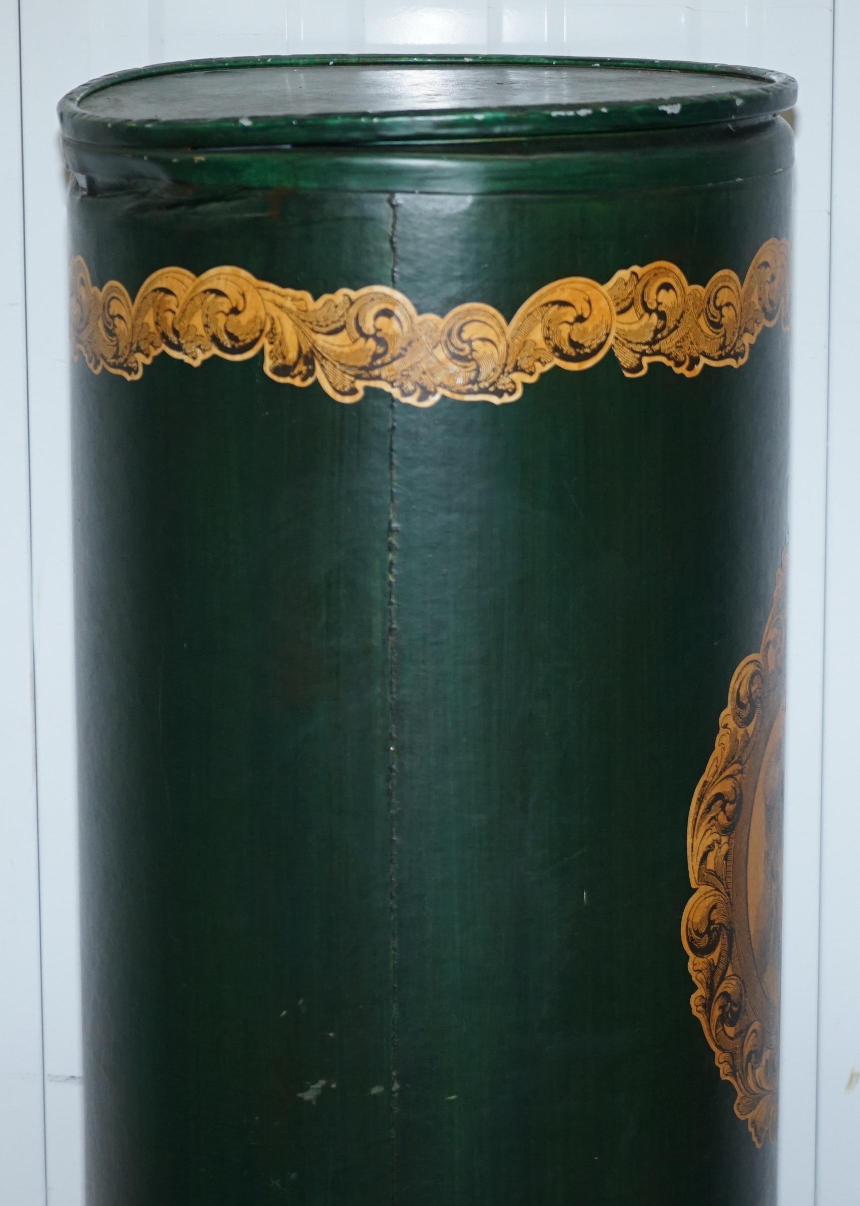 20th Century Large Irish Green Pedestal Drum Stand with Picture of a Victorian Lady on For Sale