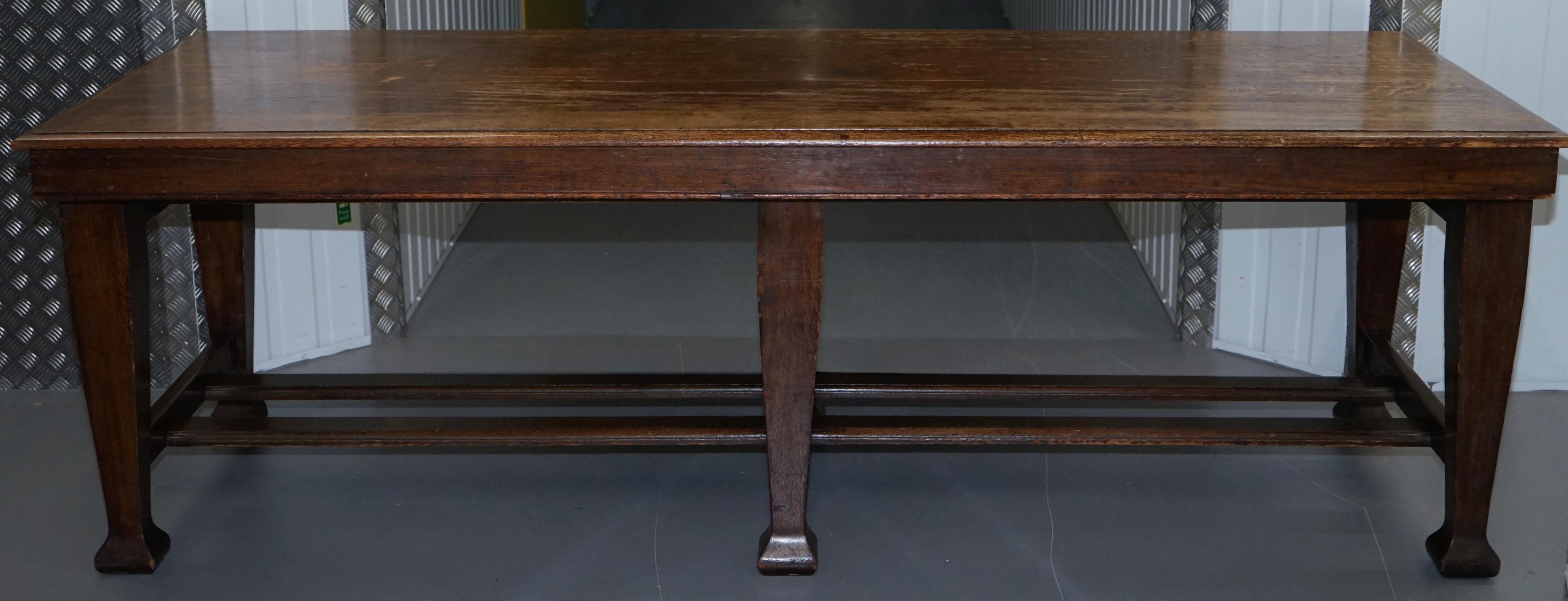 Hand-Crafted Large Irish Oak Refectory Scrub Table with Twin Stretchers circa 1840 Dining