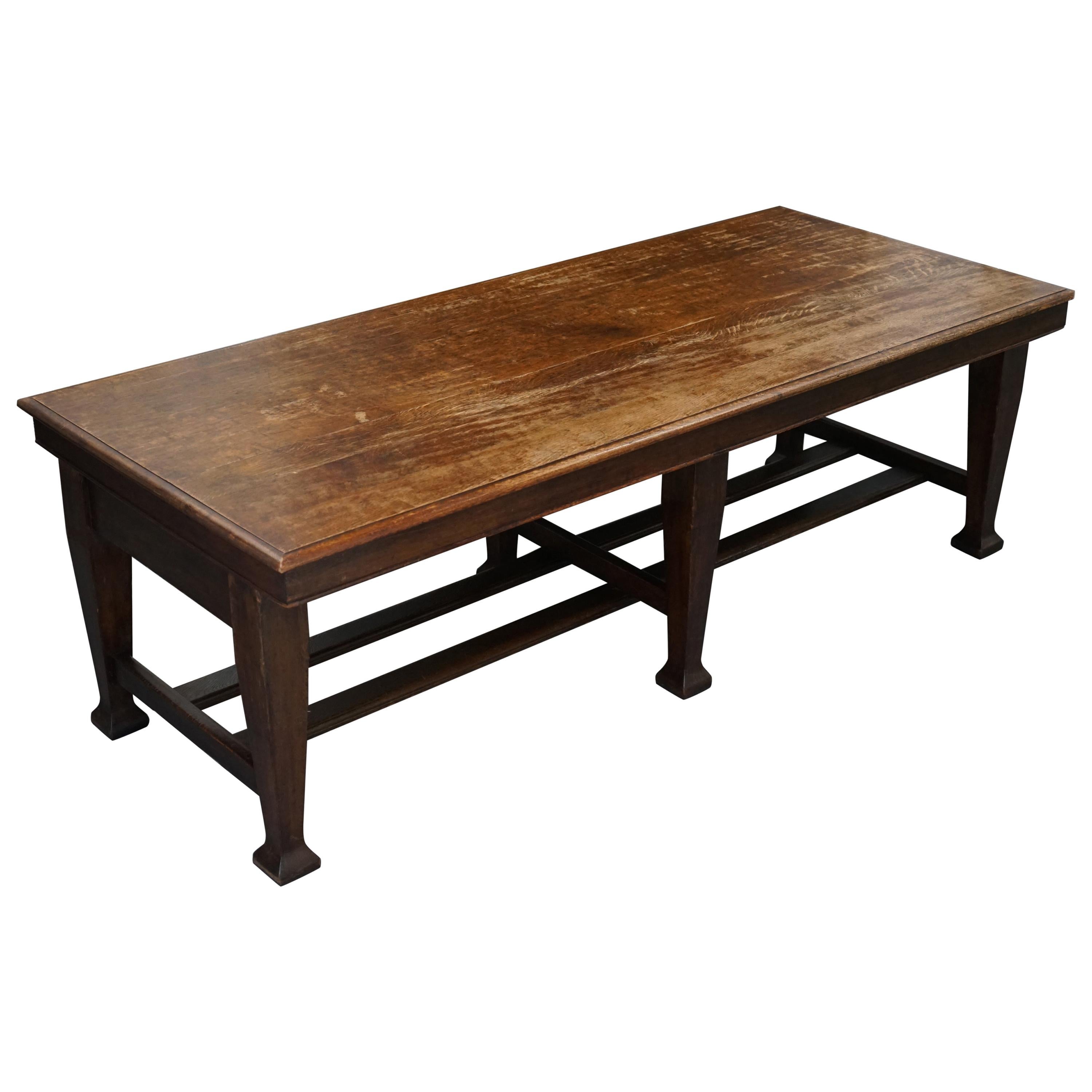 Large Irish Oak Refectory Scrub Table with Twin Stretchers circa 1840 Dining
