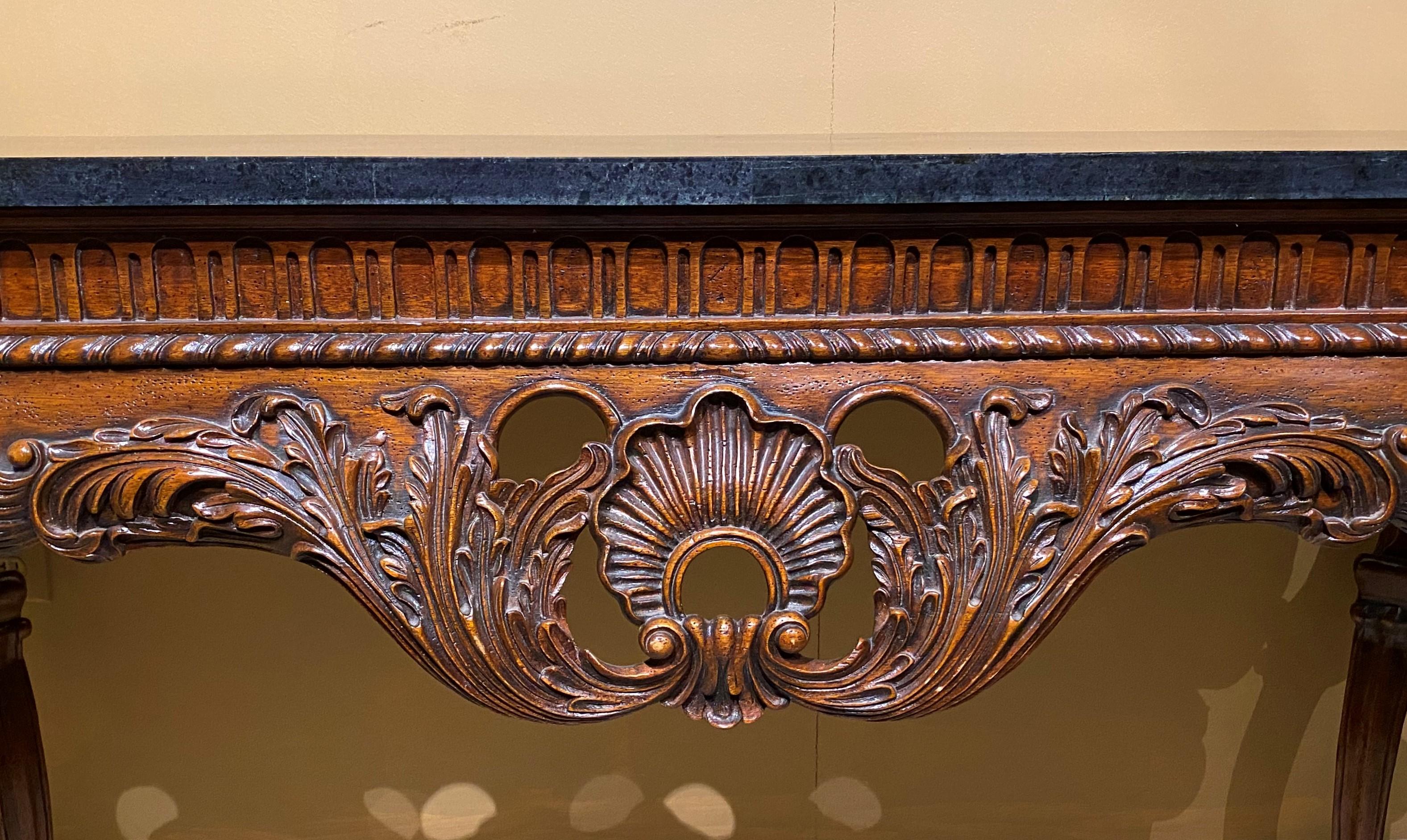 Unknown Large Irish Rococo Style Scroll Carved Fruitwood Console with Faux Stone Top