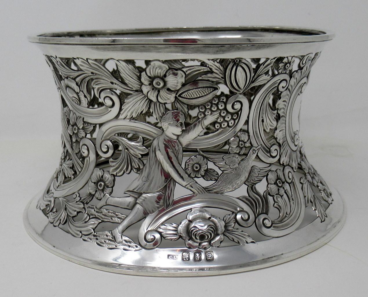 Rococo Large Irish Sterling Silver Dish Ring by Charles Lamb Dublin Ireland 1903, 26ozs