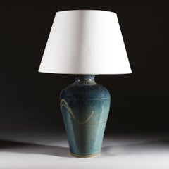 Large Irish Turquoise Glaze Art Pottery Vase as a Table Lamp