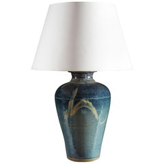 Large Irish Turquoise Glaze Art Pottery Vase as a Table Lamp