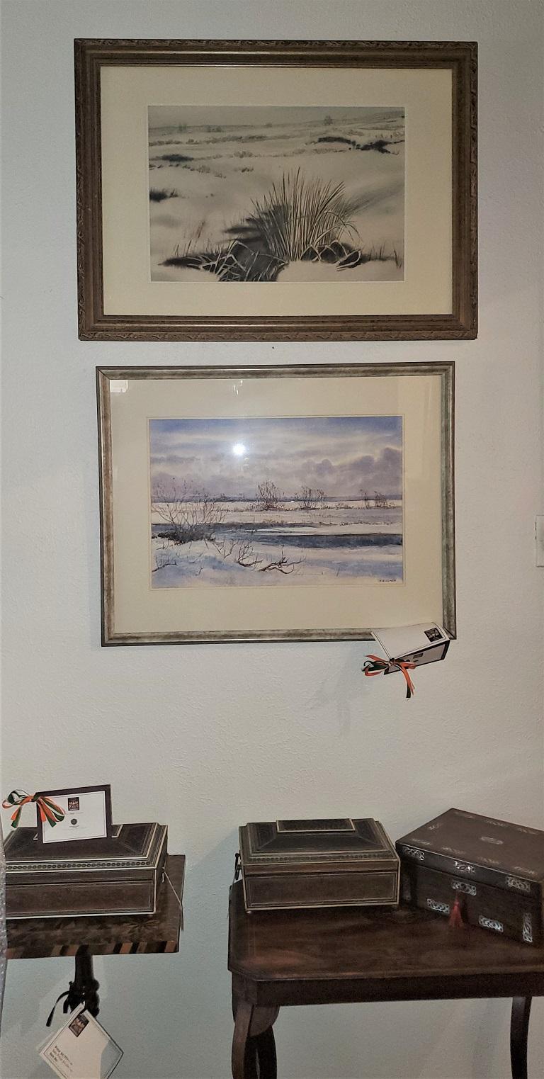Country Grande acquerello irlandese Neve sulla palude di Rev JH Flack in vendita