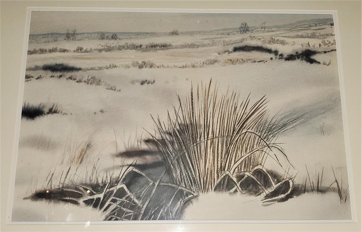 Hand-Painted Large Irish Watercolor Snow on the Bog by Rev JH Flack For Sale