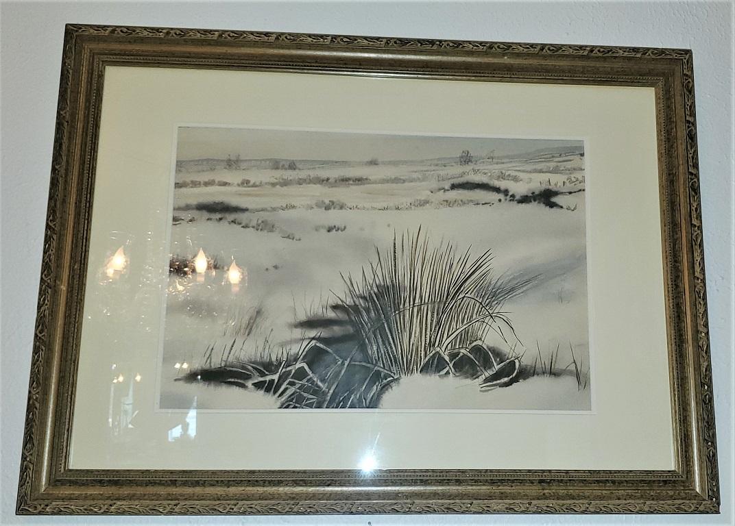 Large Irish Watercolor Snow on the Bog by Rev JH Flack In Good Condition For Sale In Dallas, TX