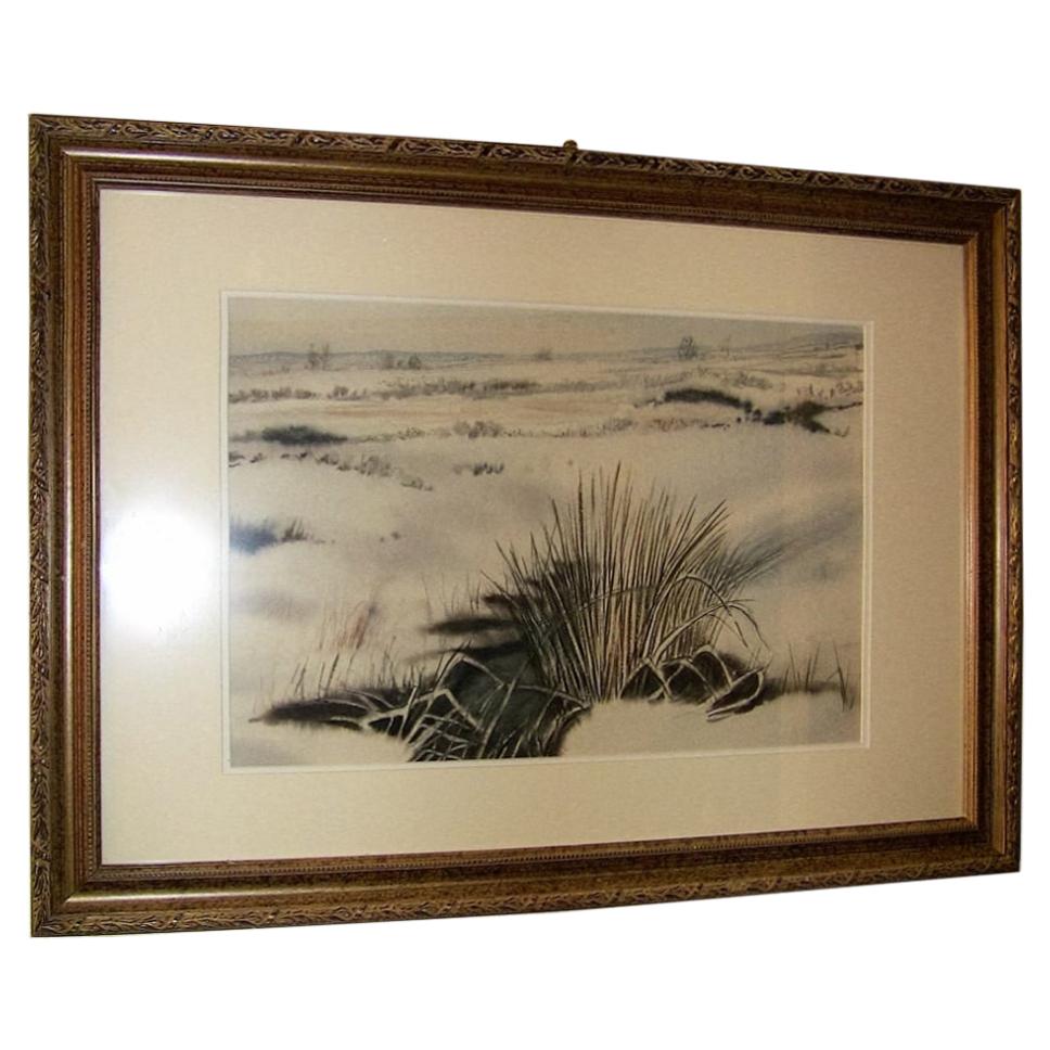 Large Irish Watercolor Snow on the Bog by Rev JH Flack