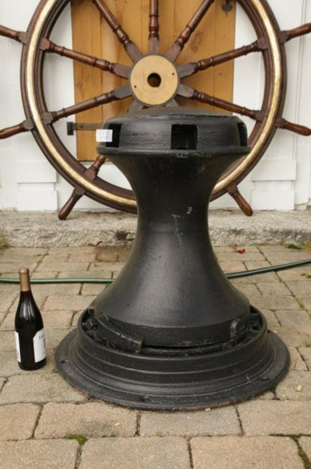 Large and heavy 19th century iron ships capstan with geared base. Overall dimensions: 29