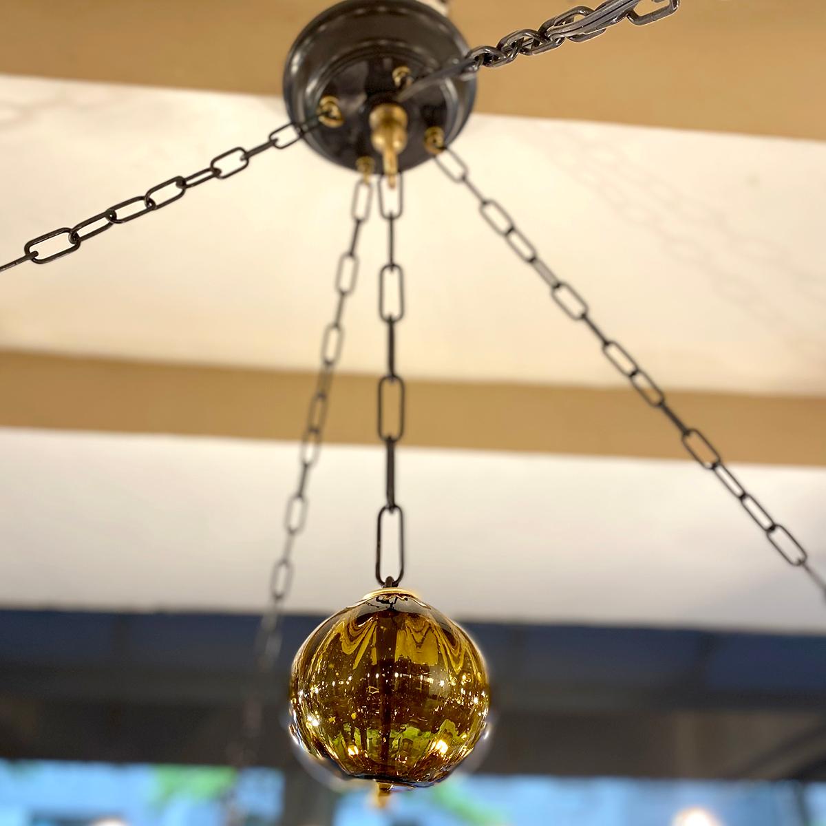 Mid-20th Century Large Iron and Blown Glass Chandelier For Sale