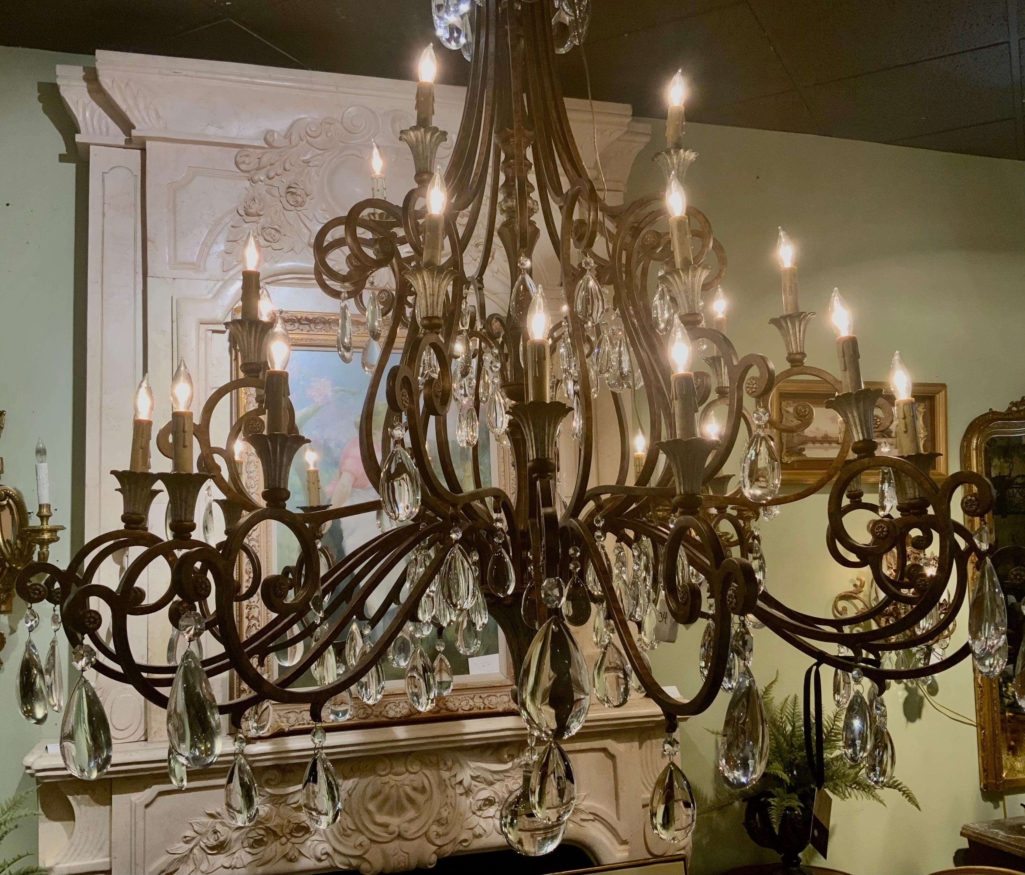 Large iron and crystal 29 light chandelier  For Sale 1