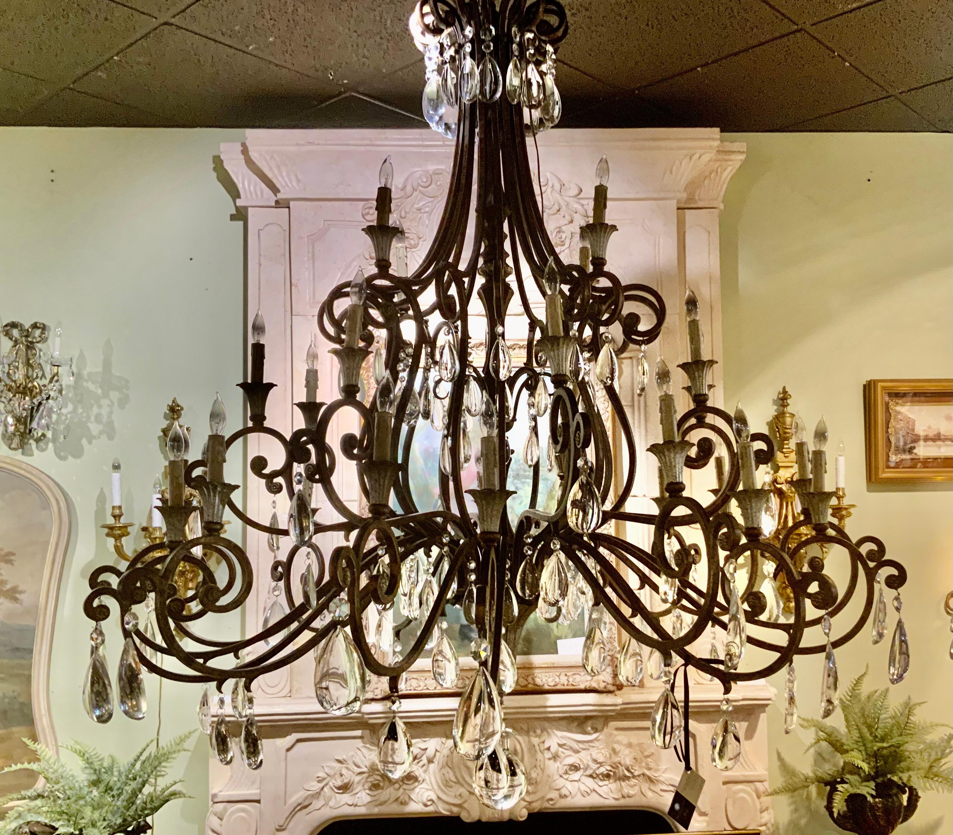 Large iron and crystal 29 light chandelier  For Sale 2