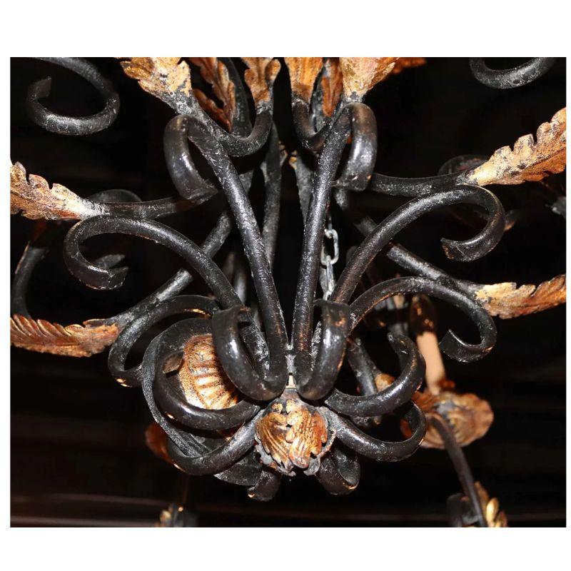 Large Iron and Gilt Spanish Style Chandelier In Good Condition For Sale In Locust Valley, NY