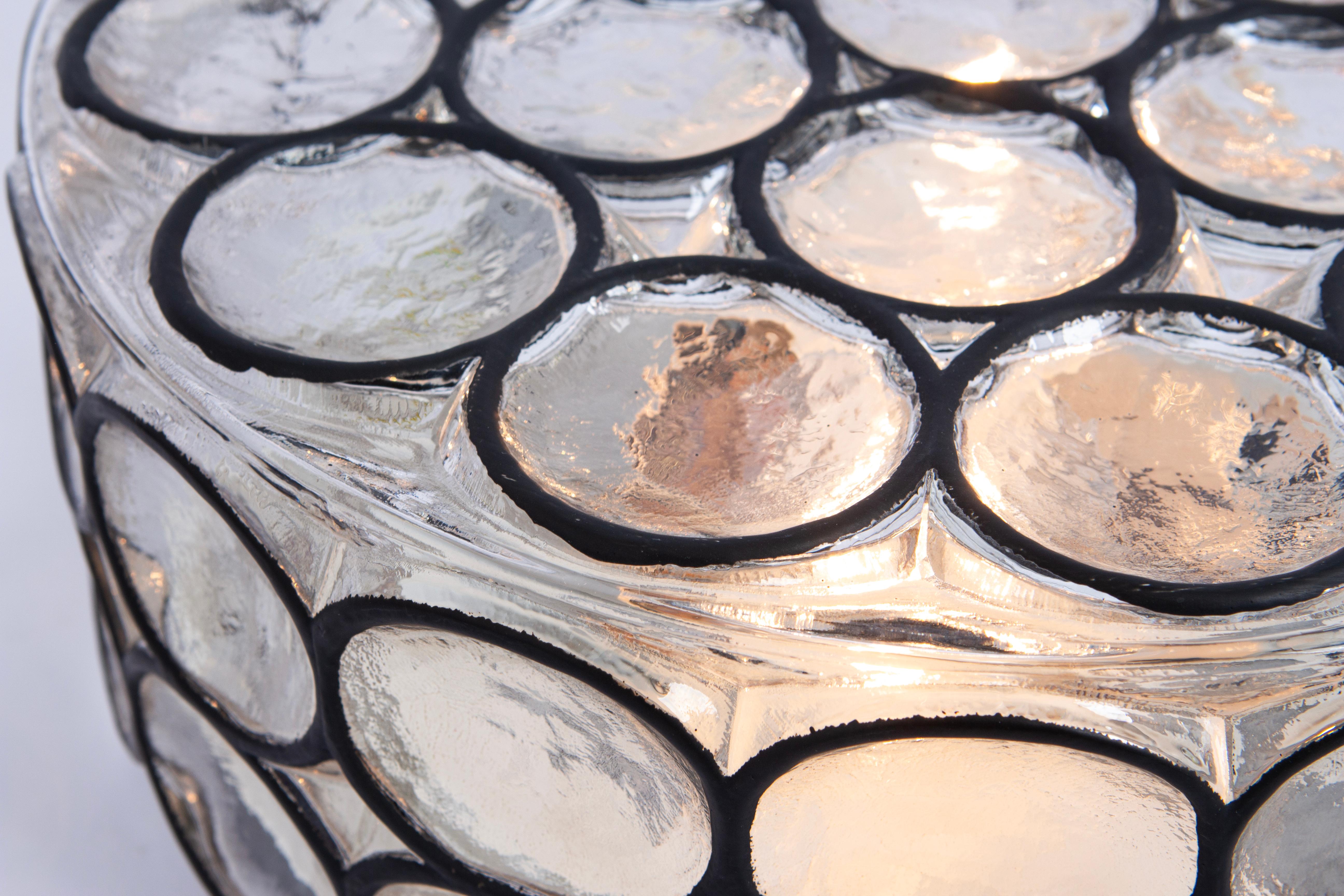 1 of 2 Large Iron and Glass Wall or Ceiling Lights by Limburg, Germany, 1960s For Sale 6