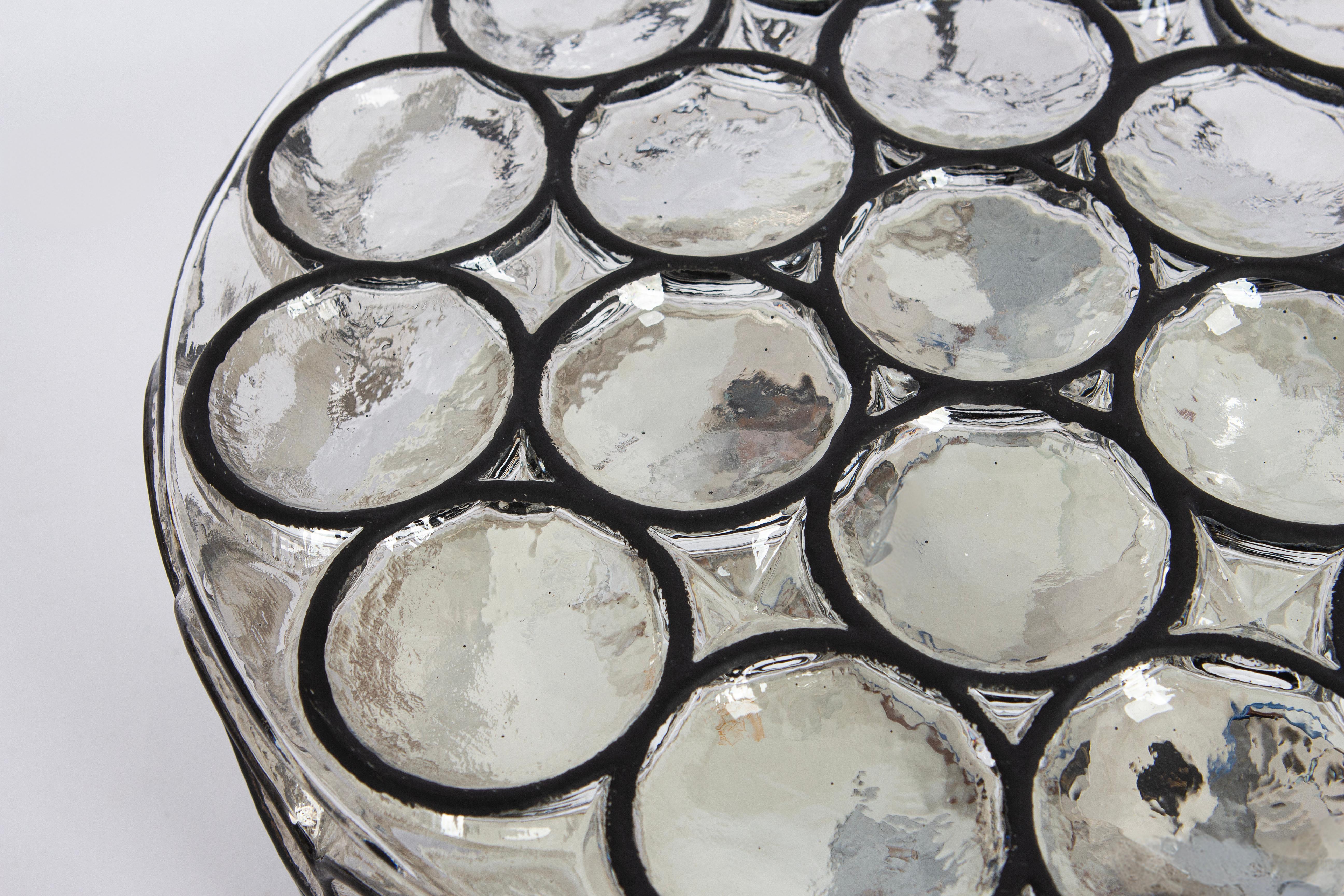 1 of 2 Large Iron and Glass Wall or Ceiling Lights by Limburg, Germany, 1960s In Good Condition For Sale In Aachen, NRW