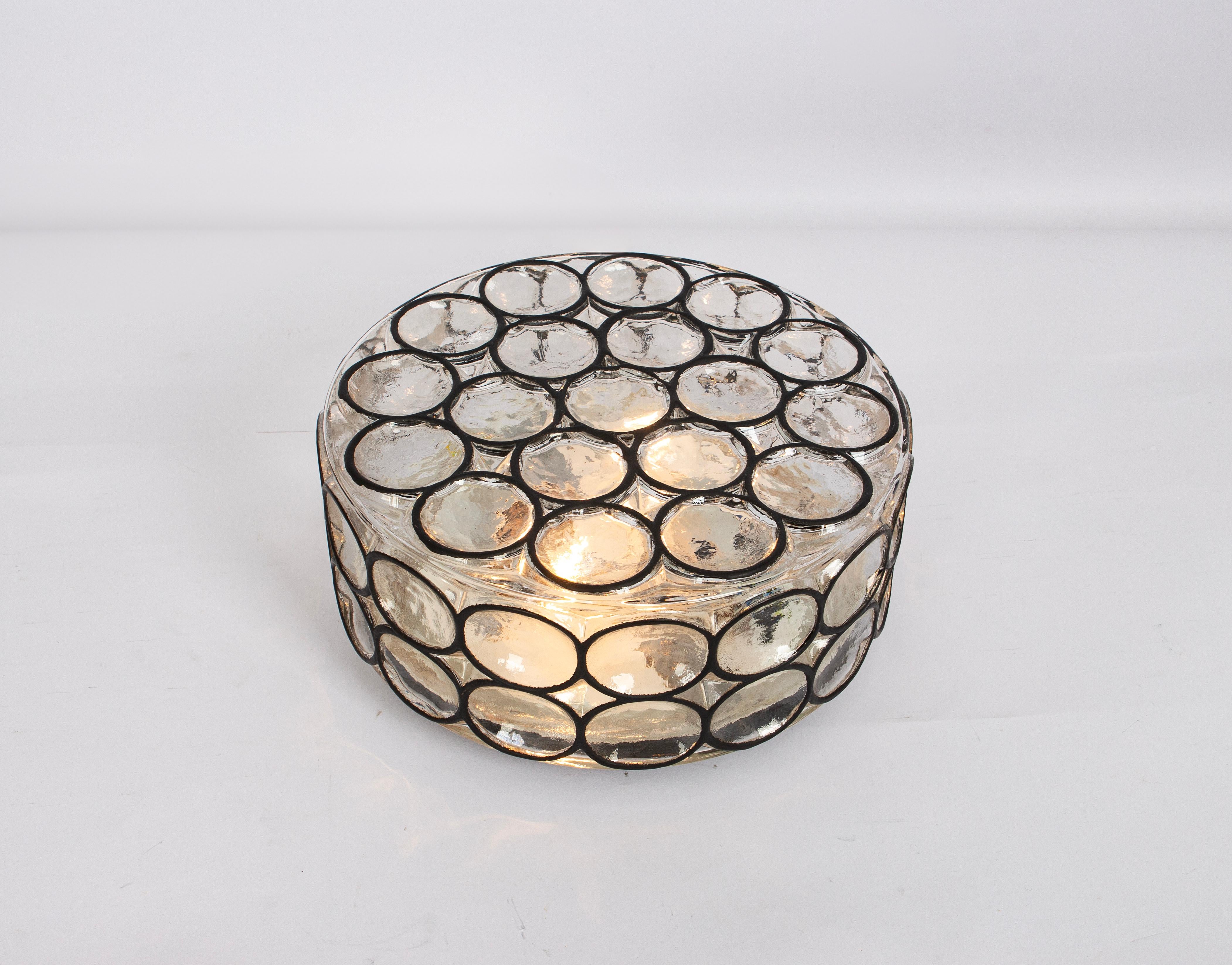 Mid-20th Century 1 of 2 Large Iron and Glass Wall or Ceiling Lights by Limburg, Germany, 1960s For Sale